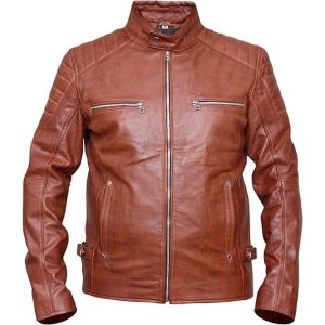 Giacca in pelle marrone da uomo Cafe Racer