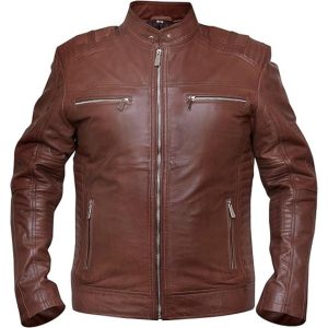 Giacca in pelle da uomo stile Café Racer marrone scuro