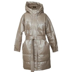 Cappotto lungo imbottito in pelle con cintura Aurora