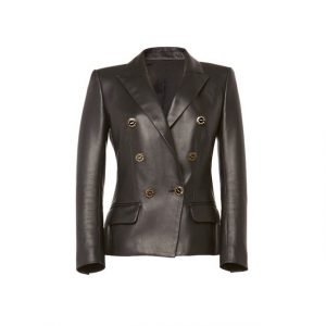 Blazer doppiopetto in pelle con bottoni esotici