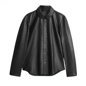 Camicia in pelle nera squadrata Benny Hinn