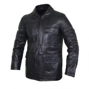 Giacca in pelle con tasche a patta in stile motociclista