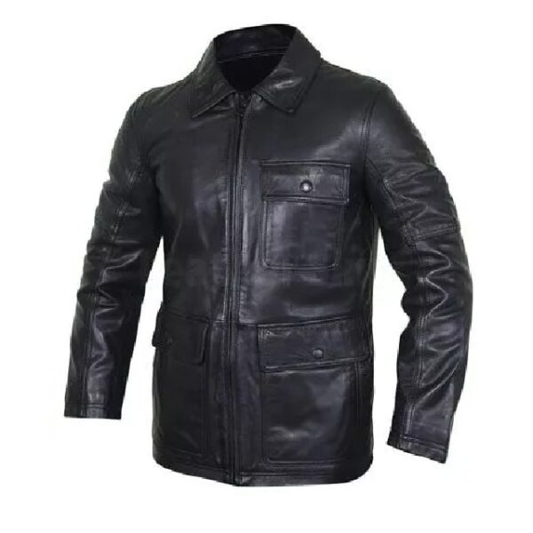 Giacca in pelle con tasche a patta in stile motociclista