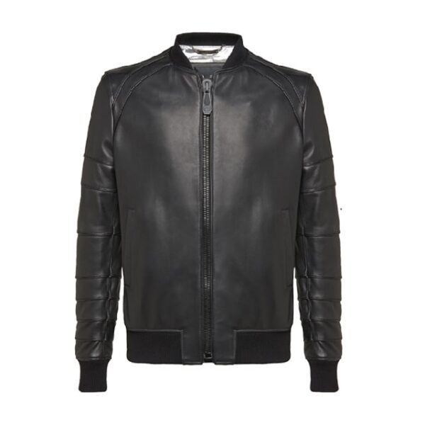 Giacca in pelle nera da bomber