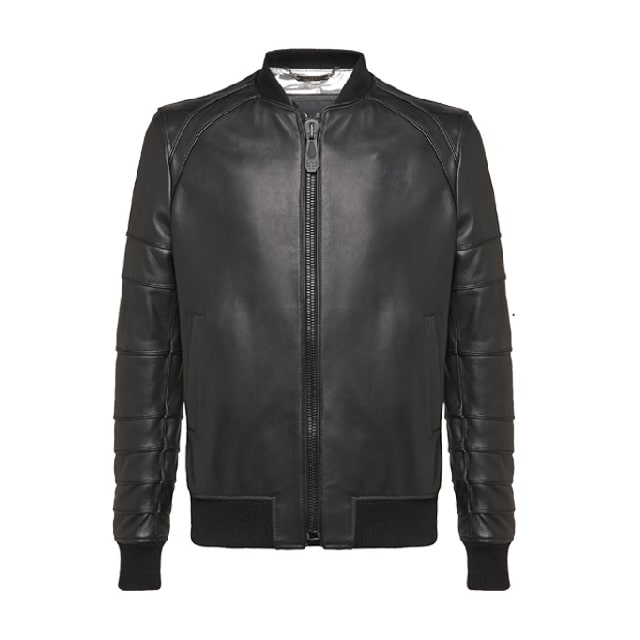 Giacca in pelle nera da bomber