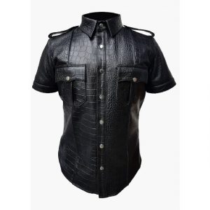 Camicia in similpelle di coccodrillo da uomo nera, uniforme della polizia