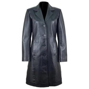 Trench monopetto in pelle nera