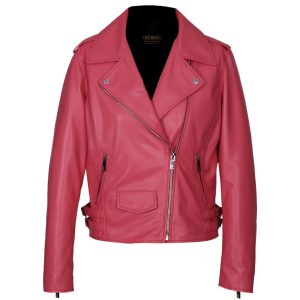 Giacca in pelle di pecora stile motociclista Carol Tapered-Fit