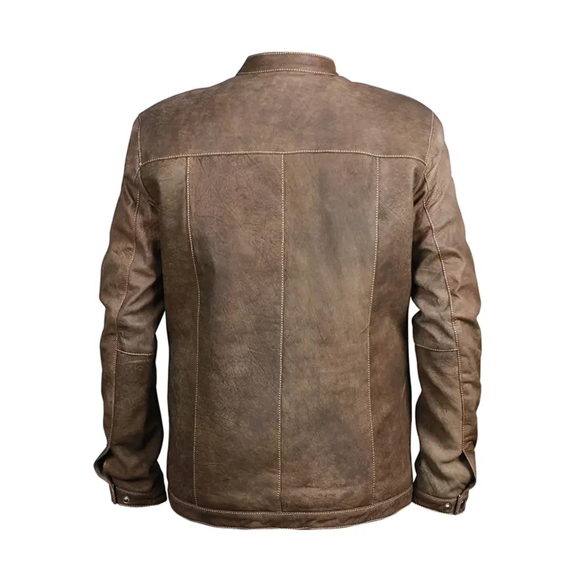 Giacca da motociclista in pelle color cachi anticato da uomo