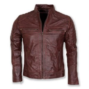 Giacca da motociclista in pelle marrone cioccolato vintage classica da uomo