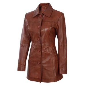 Soprabito in pelle cerata color cognac