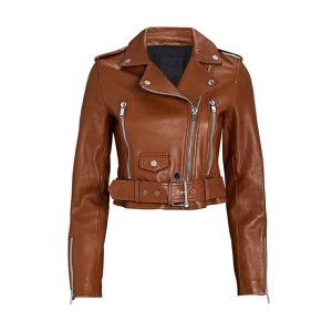 Giacca da motociclista in pelle da donna corta e firmata