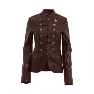Giacca in pelle marrone in stile militare di design