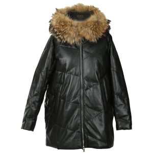 Cappotto imbottito in vera pelliccia di montone con cappuccio staccabile da donna