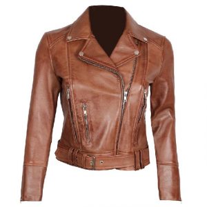 Giacca in pelle marrone chiaro da donna Elisa