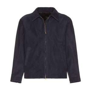 Giacca in pelle scamosciata blu navy da uomo