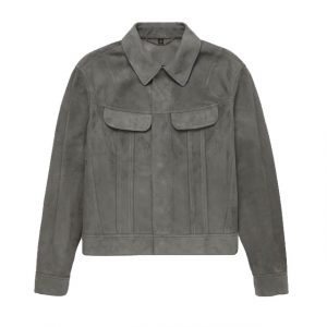 Giacca da uomo in pelle scamosciata slim fit stile camionista