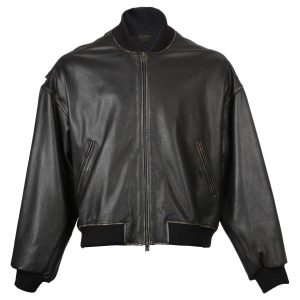 Giacca da uomo classica in pelle di pecora nera