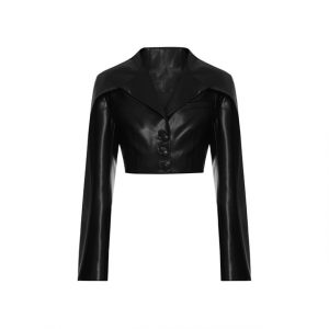 Top nero in pelle di pecora di lusso da donna