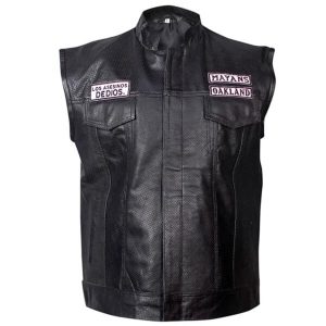 Gilet in pelle di pecora nera da uomo