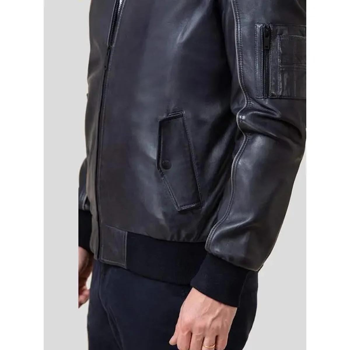Giubbotto bomber in pelle nera da uomo