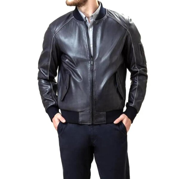 Giubbotto bomber in pelle nera da uomo