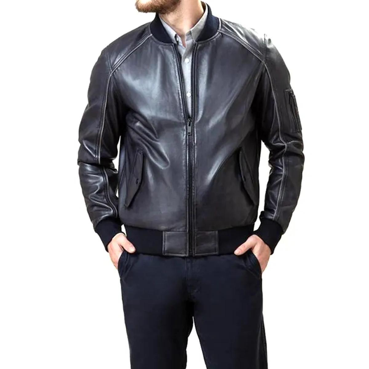 Giubbotto bomber in pelle nera da uomo