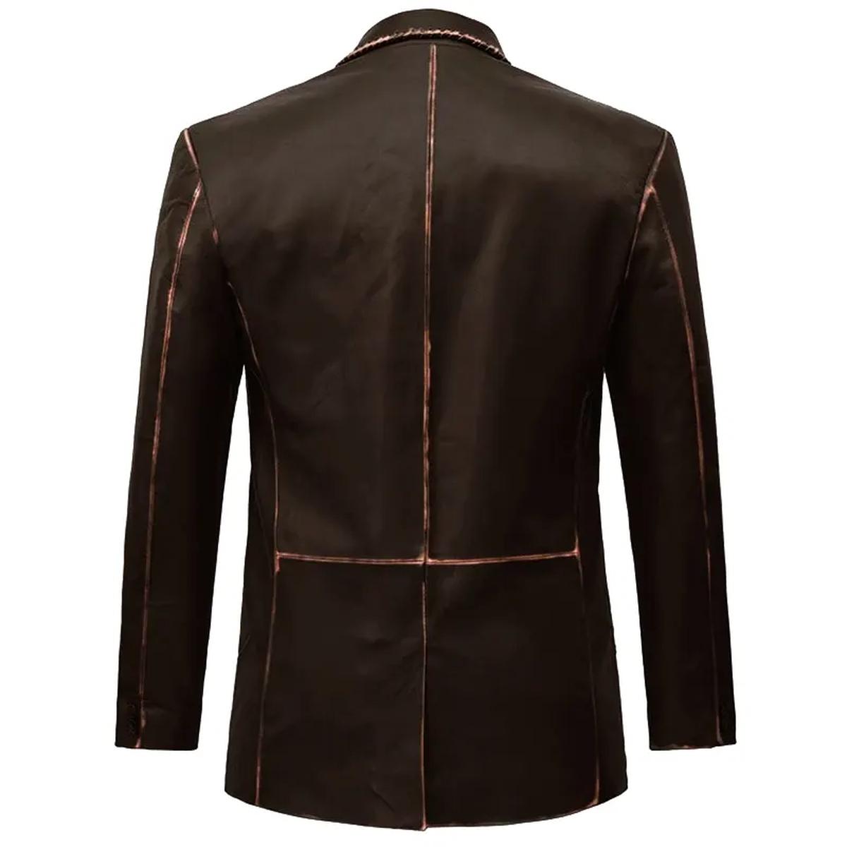 Blazer in pelle marrone scuro da uomo