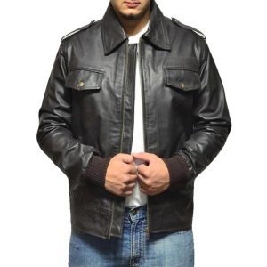 Giacca bomber classica nera da uomo in vera pelle
