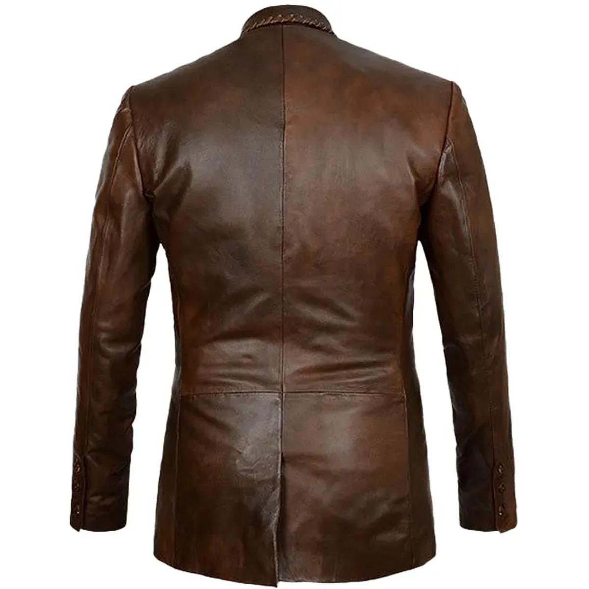 Blazer in pelle marrone scuro elegante da uomo