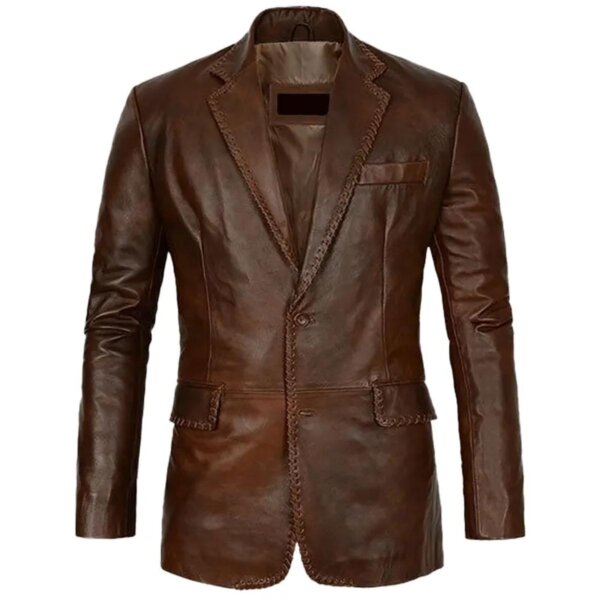 Blazer in pelle marrone scuro elegante da uomo