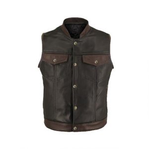 Gilet in pelle bicolore da uomo