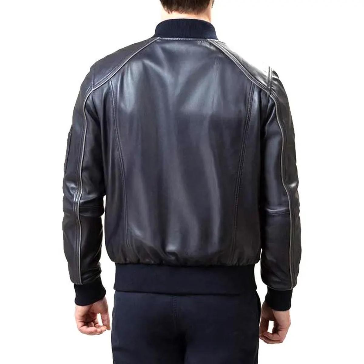 Giubbotto bomber in pelle nera da uomo