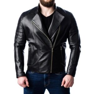 Giacca da motociclista in pelle trapuntata da uomo