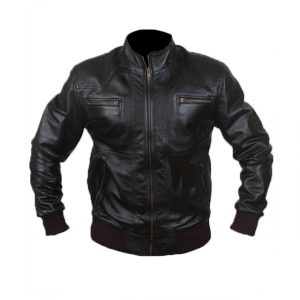 Giacca bomber in pelle nera da uomo in stile motociclista