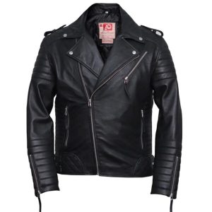 Giacca da motociclista in pelle con design a diamante nero da uomo