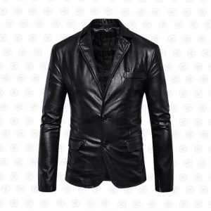 Giacca in pelle da uomo con colletto a revers