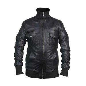 Giacca da motociclista in pelle nera slim fit da uomo