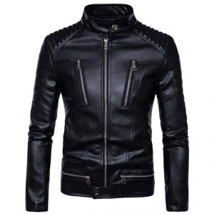 Giacca da motociclista in pelle di agnello casual slim fit da uomo