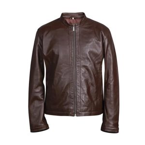 Giacca da motociclista in pelle marrone cioccolato da uomo