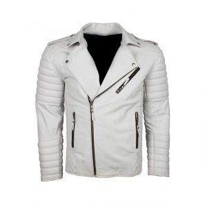Giacca da motociclista in pelle bianca da uomo Classic Brando Biker