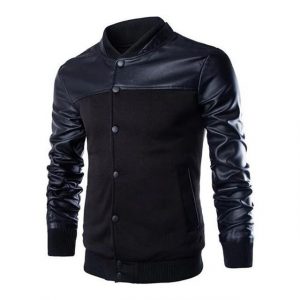 Giubbotto bomber nero da uomo con colletto in maglia a coste