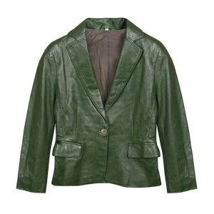 Blazer da uomo in vera pelle verde alla moda
