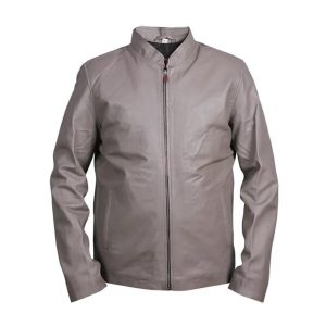 Giacca in pelle grigia da uomo in stile Café Racer