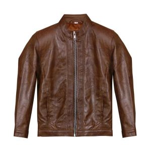 Giacca in pelle marrone da motociclista retrò da uomo
