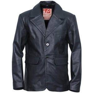 Blazer da uomo in pelle nera a due bottoni