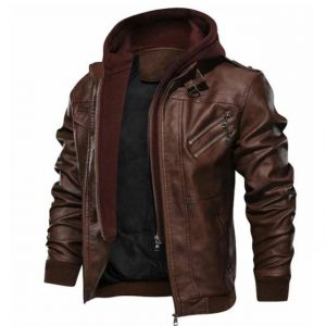 Giubbotto bomber da motociclista con cappuccio rimovibile da uomo