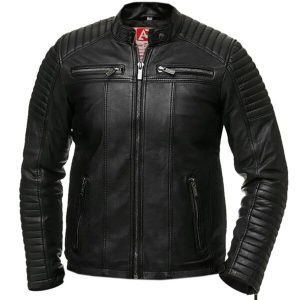 Giacca da motociclista vintage retrò da uomo in vera pelle, nera