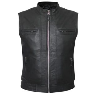 Gilet da motociclista in vera pelle nera di alta qualità per uomo