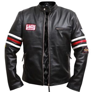Giacca da motociclista sportiva nera in pelle di pecora da uomo